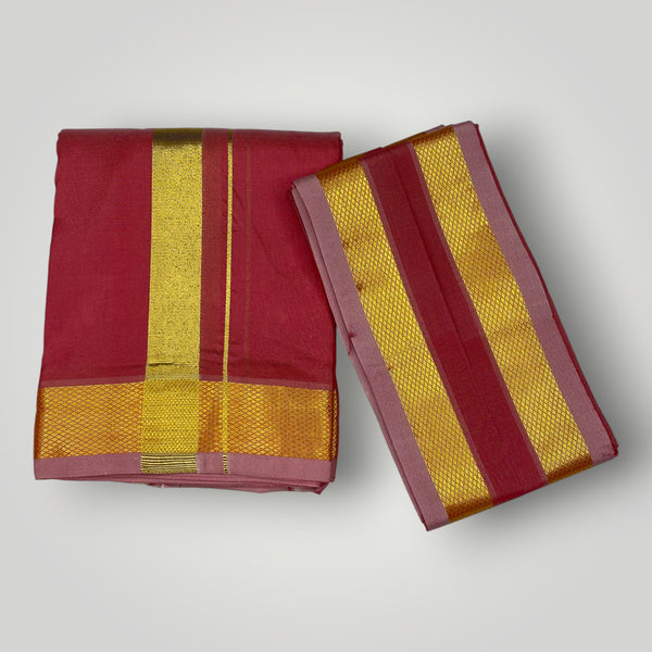 HORAD Premium Art Silk Red Dhoti + Angavastram (8X4)