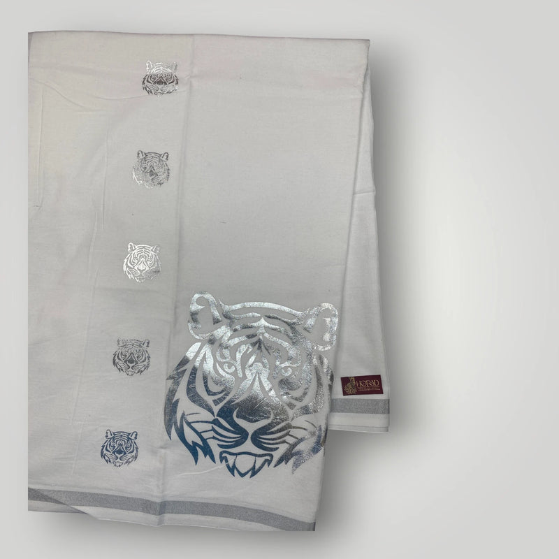 Horad White Cotton Tiger Print Dhoti Silver