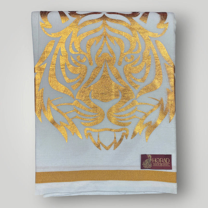 Horad White Cotton  Tiger Print Dhoti