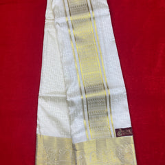 Horad Premium Art Silk Cream Emboss Shirt Material+Dhoti ( 2 in 1)