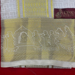 Horad Premium Art Silk Cream Emboss Shirt Material+Dhoti ( 2 in 1)