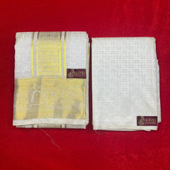 Horad Premium Art Silk Cream Emboss Shirt Material+Dhoti ( 2 in 1)