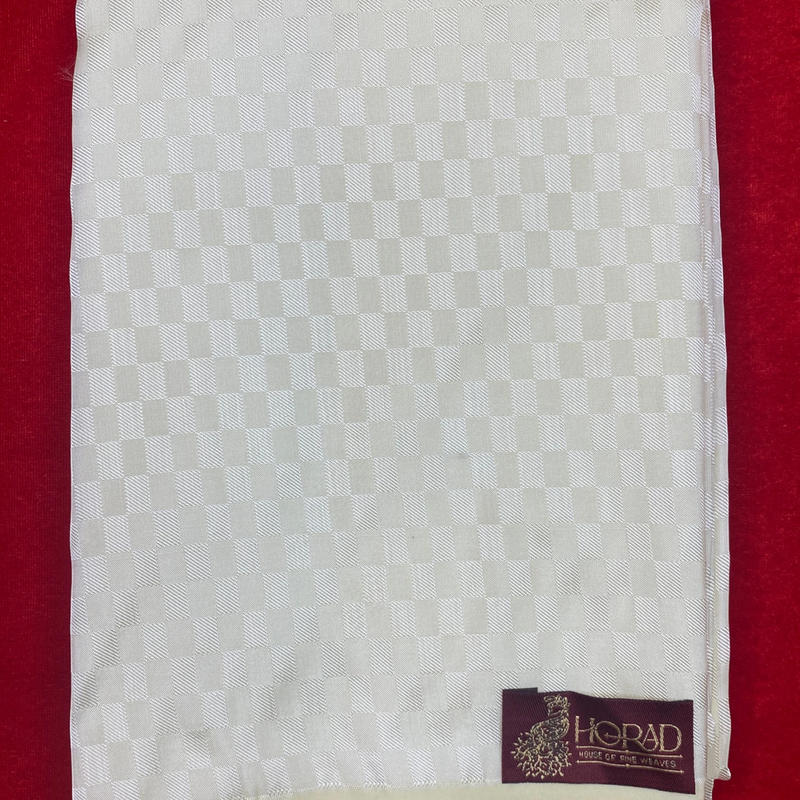 Horad Premium Art Silk Cream Emboss Elephant Shirt Material+Dhoti ( 2 in 1)
