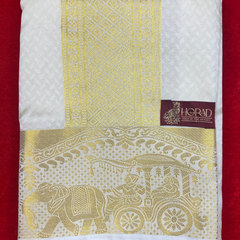 Horad Premium Art Silk Cream Emboss Pallaku Border Shirt Material+Dhoti ( 2 in 1)