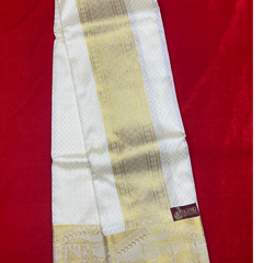 Horad Premium Art Silk Cream Emboss Pallaku Border Shirt Material+Dhoti ( 2 in 1)