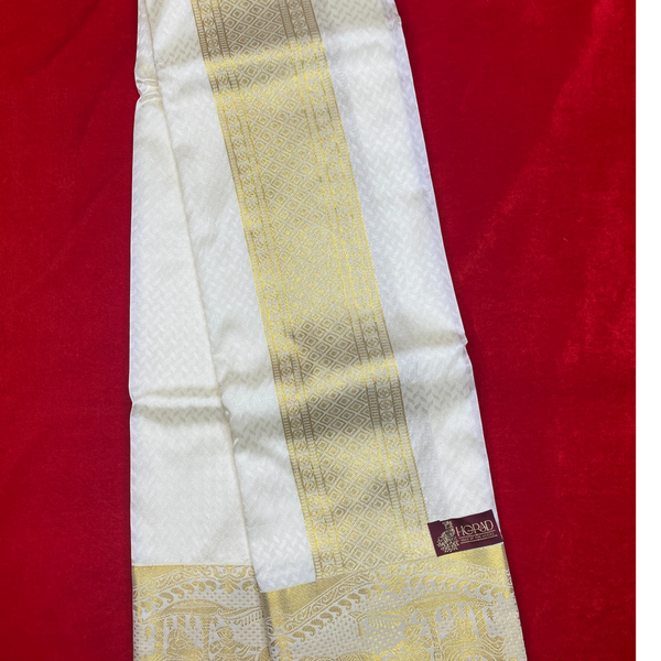 Horad Premium Art Silk Cream Emboss Pallaku Border Shirt Material+Dhoti ( 2 in 1)