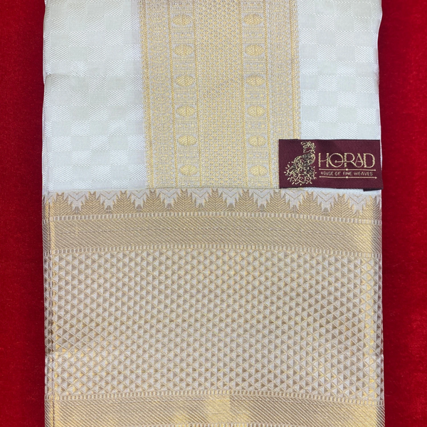 Horad Premium Art Silk Gold Emboss 5 Inch Border Shirt Material+Dhoti ( 2 in 1)
