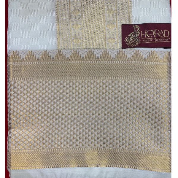 Horad Premium Art Silk Gold Emboss 5 Inch Border Shirt Material+Dhoti ( 2 in 1)