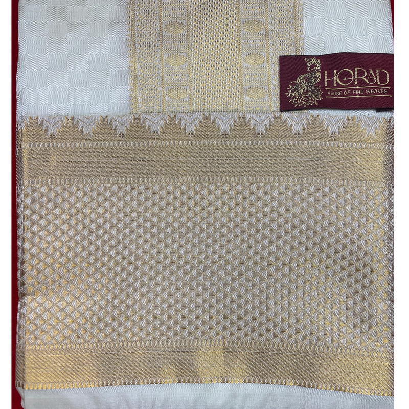 Horad Premium Art Silk Gold Emboss 5 Inch Border Shirt Material+Dhoti ( 2 in 1)