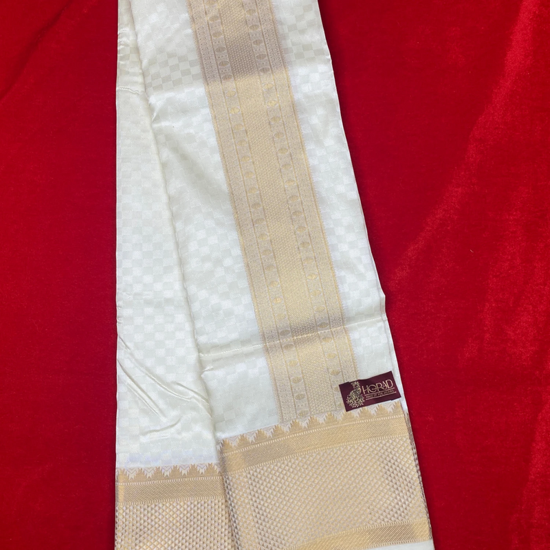 Horad Premium Art Silk Gold Emboss 5 Inch Border Shirt Material+Dhoti ( 2 in 1)