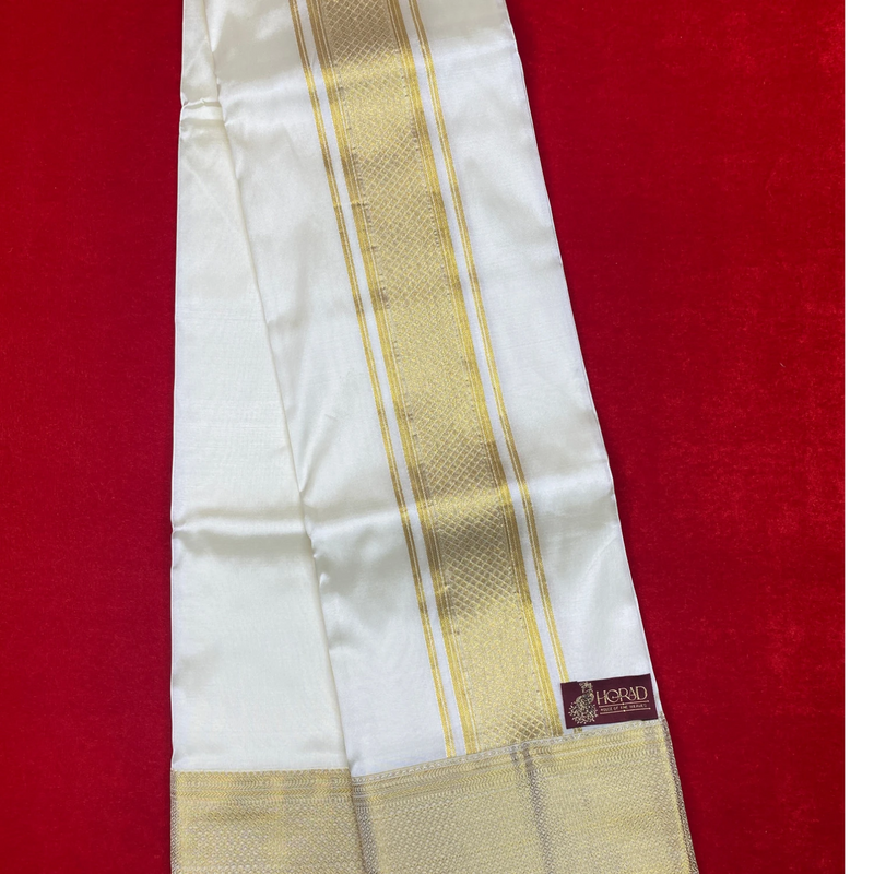 Horad Premium Art Silk Cream 4 inch Border Shirt Material+Dhoti ( 2 in 1)