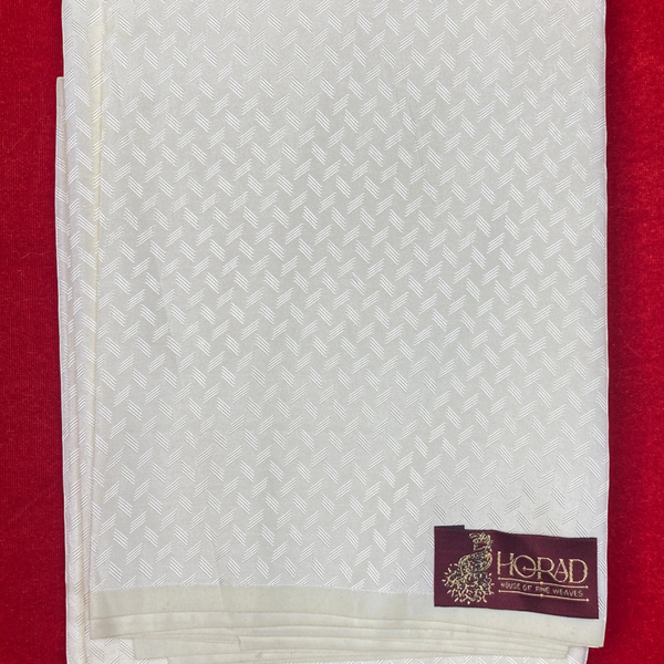 Horad Premium Art Silk Cream Emboss Pallaku and Elephant Border Shirt Material+Dhoti ( 2 in 1)