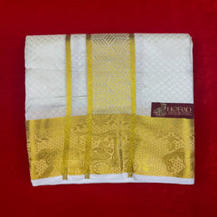 Horad Premium Art Silk Cream Emboss Shirt Material+Dhoti ( 2 in 1)