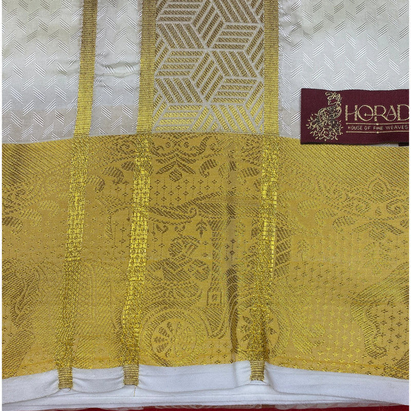 Horad Premium Art Silk Cream Emboss Shirt Material+Dhoti ( 2 in 1)