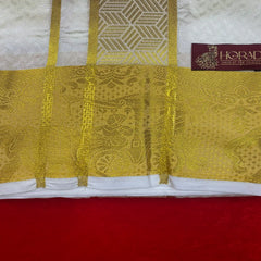 Horad Premium Art Silk Cream Emboss Shirt Material+Dhoti ( 2 in 1)