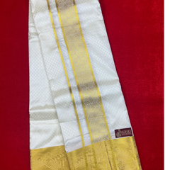 Horad Premium Art Silk Cream Emboss Shirt Material+Dhoti ( 2 in 1)
