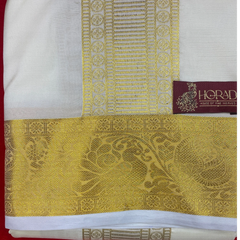 Horad Premium Art Silk Cream Peacock Border Shirt Material+Dhoti ( 2 in 1)