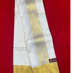 Horad Premium Art Silk Cream Peacock Border Shirt Material+Dhoti ( 2 in 1)