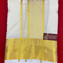 Horad Premium Art Silk Cream Shirt Material+Dhoti ( 2 in 1)