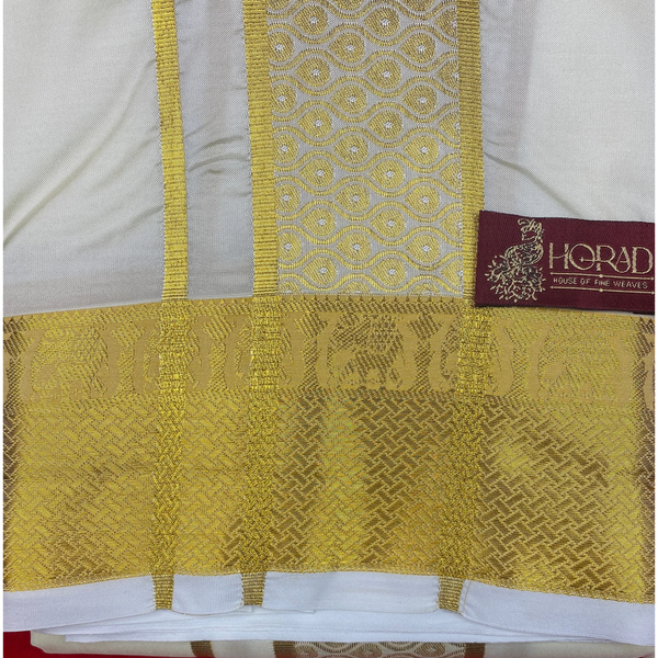 Horad Premium Art Silk Cream Shirt Material+Dhoti ( 2 in 1)