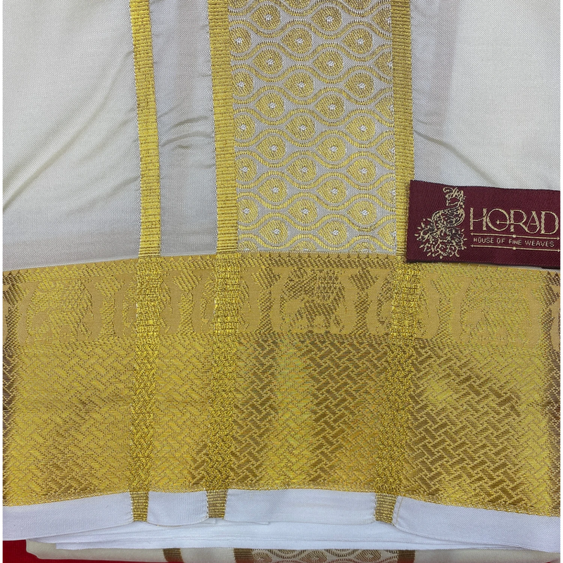 Horad Premium Art Silk Cream Shirt Material+Dhoti ( 2 in 1)
