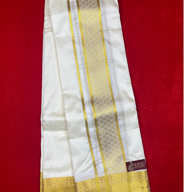 Horad Premium Art Silk Cream Shirt Material+Dhoti ( 2 in 1)