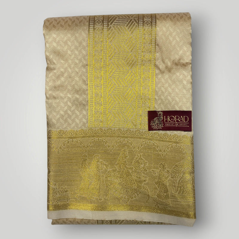 Horad Premium Art Silk Gold Emboss Shirt Material+Dhoti ( 2 in 1)