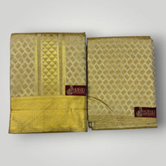Horad Premium Art Silk  Tissue Gold Emboss Shirt Material+Dhoti ( 2 in 1)