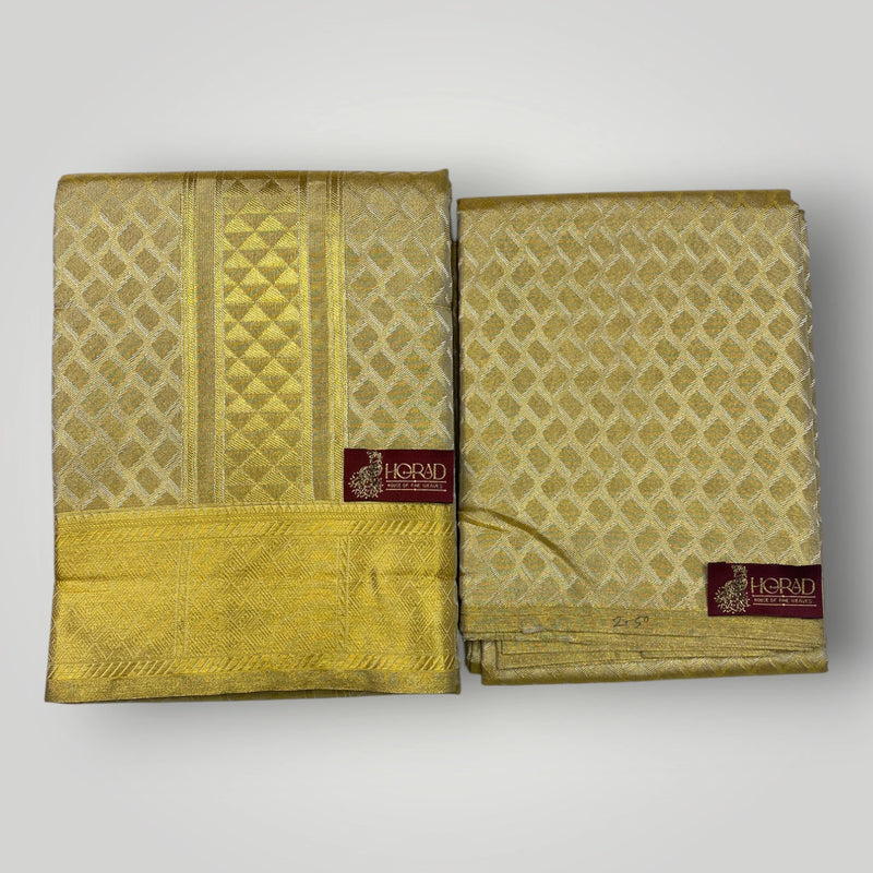 Horad Premium Art Silk  Tissue Gold Emboss Shirt Material+Dhoti ( 2 in 1)