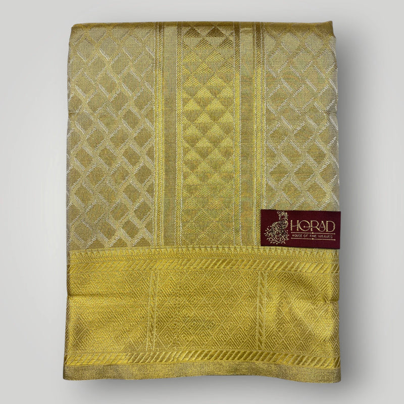 Horad Premium Art Silk  Tissue Gold Emboss Shirt Material+Dhoti ( 2 in 1)