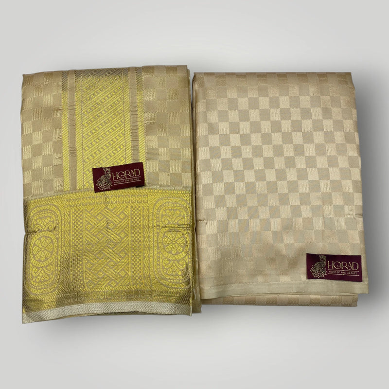 Horad Premium Art Silk Gold Emboss Shirt Material+Dhoti ( 2 in 1)
