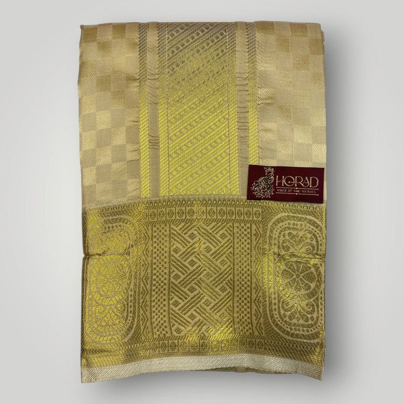 Horad Premium Art Silk Gold Emboss Shirt Material+Dhoti ( 2 in 1)