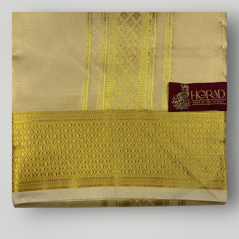 Horad Premium Art Silk Gold Shirt Material+Dhoti ( 2 in 1)