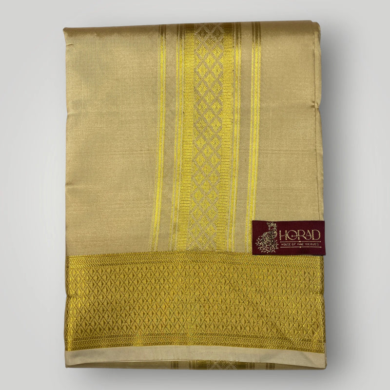 Horad Premium Art Silk Gold Shirt Material+Dhoti ( 2 in 1)