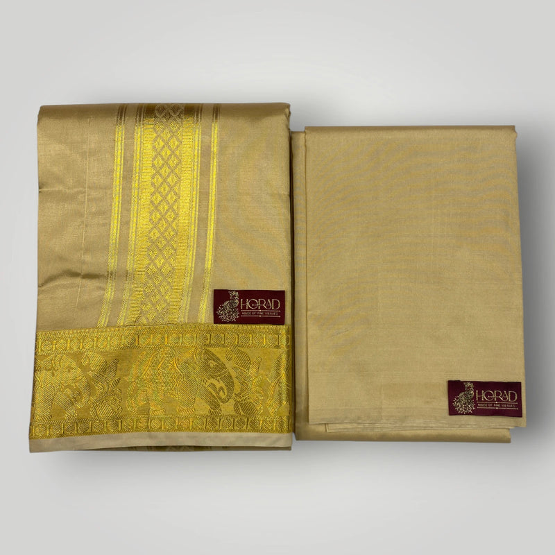 Horad Premium Art Silk Gold Shirt Material+Dhoti ( 2 in 1)