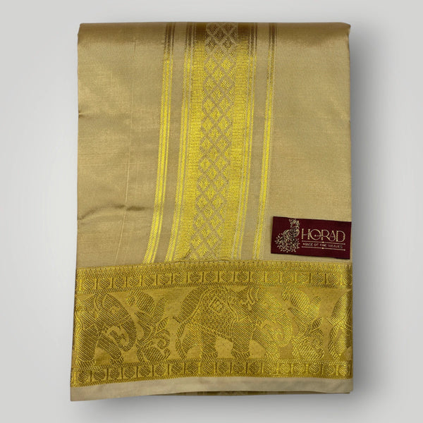 Horad Premium Art Silk Gold Shirt Material+Dhoti ( 2 in 1)
