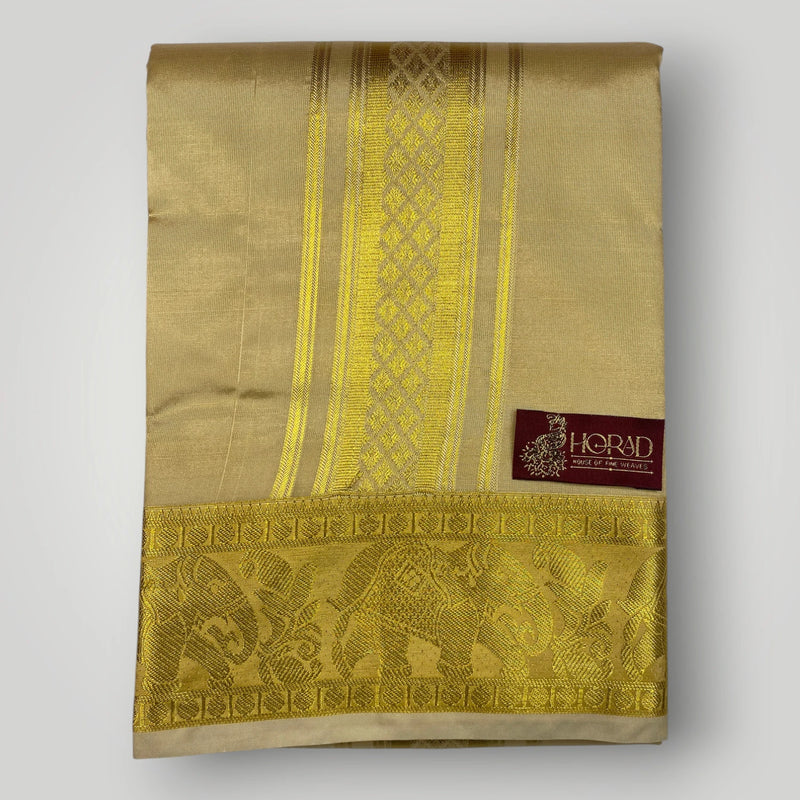 Horad Premium Art Silk Gold Shirt Material+Dhoti ( 2 in 1)