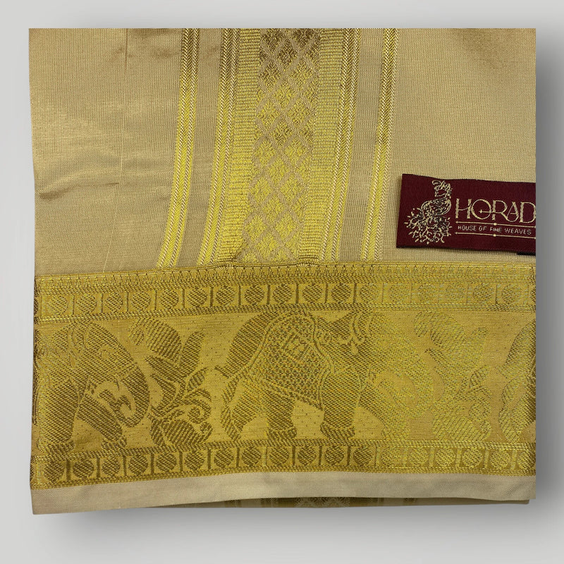 Horad Premium Art Silk Gold Shirt Material+Dhoti ( 2 in 1)