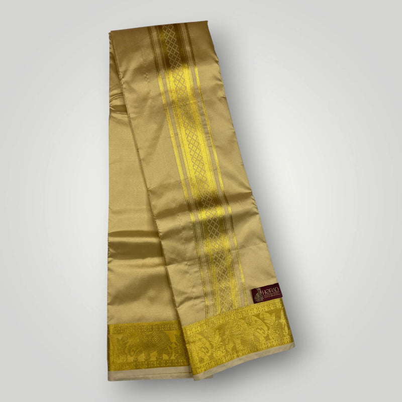 Horad Premium Art Silk Gold Shirt Material+Dhoti ( 2 in 1)