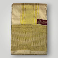 Horad Premium Art Silk Gold 5 inch Border  Shirt Material+Dhoti ( 2 in 1)