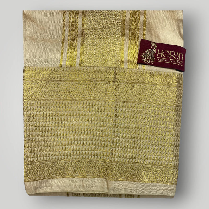 Horad Premium Art Silk Gold 5 inch Border  Shirt Material+Dhoti ( 2 in 1)