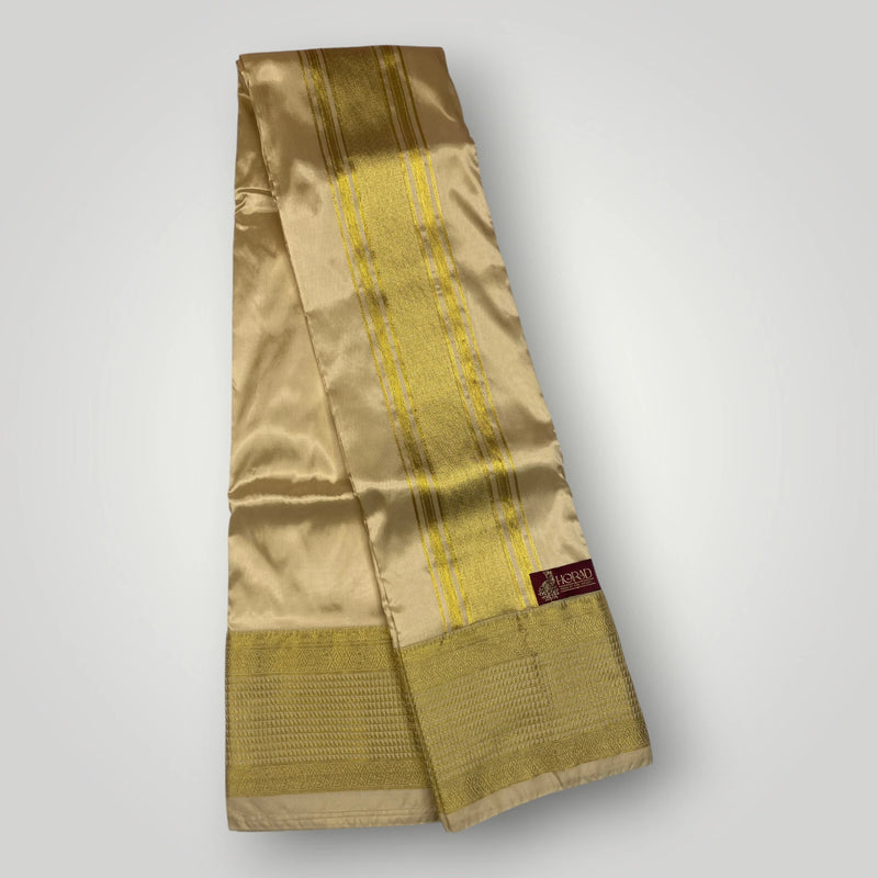 Horad Premium Art Silk Gold 5 inch Border  Shirt Material+Dhoti ( 2 in 1)