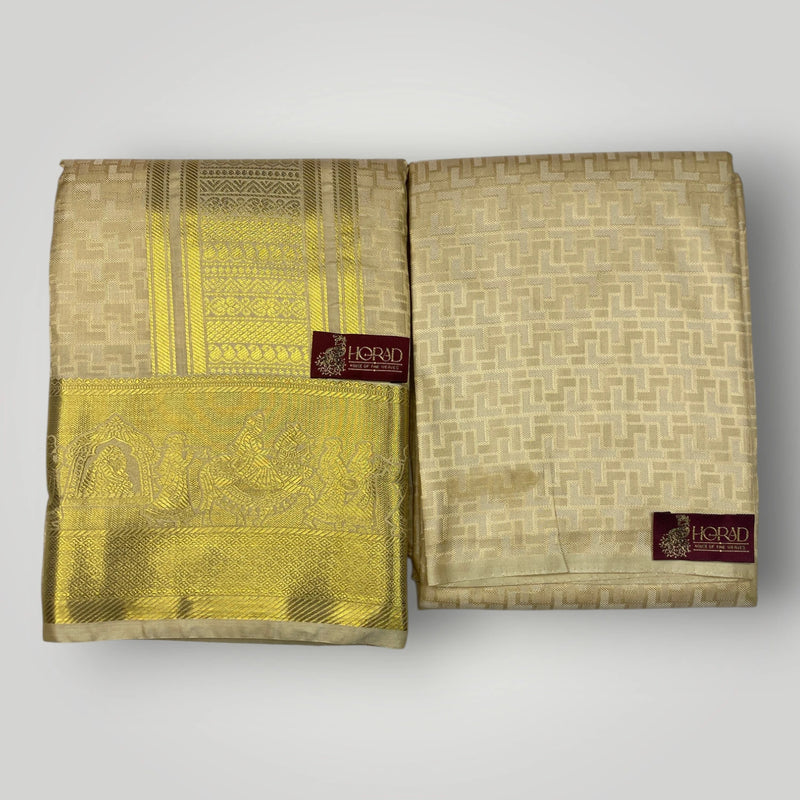 Horad Premium Art Silk Gold Emboss Pallaku Border  Shirt Material+Dhoti ( 2 in 1)
