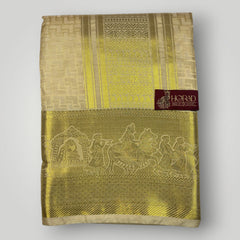 Horad Premium Art Silk Gold Emboss Pallaku Border  Shirt Material+Dhoti ( 2 in 1)