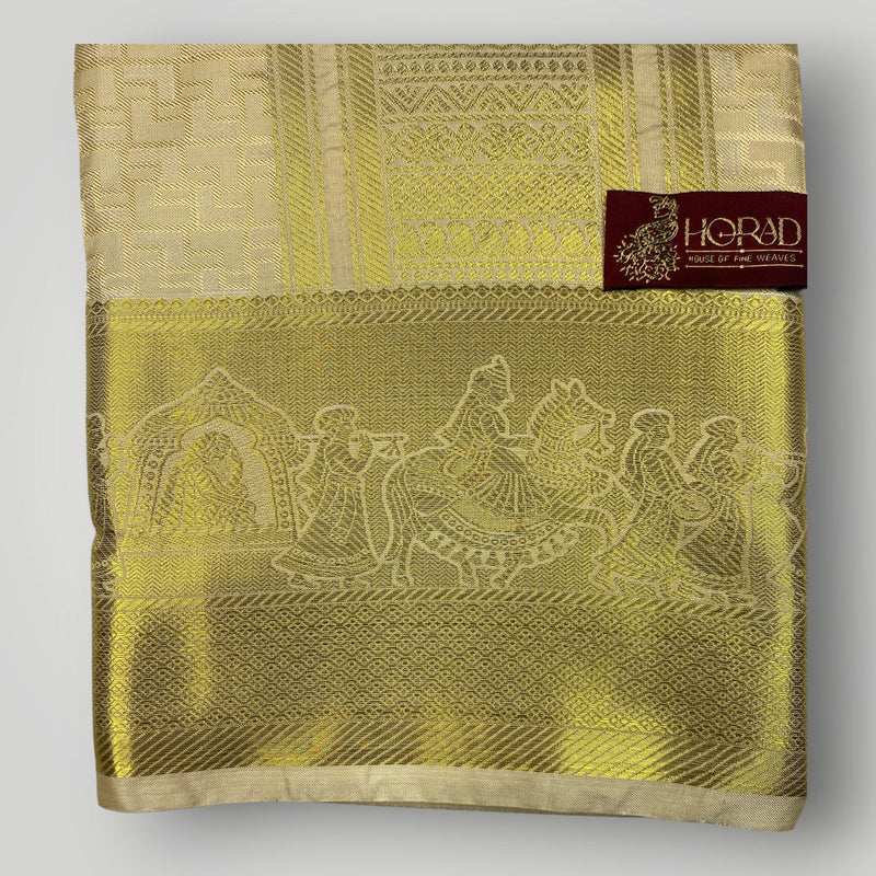 Horad Premium Art Silk Gold Emboss Pallaku Border  Shirt Material+Dhoti ( 2 in 1)