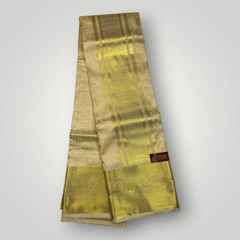 Horad Premium Art Silk Gold Emboss Pallaku Border  Shirt Material+Dhoti ( 2 in 1)