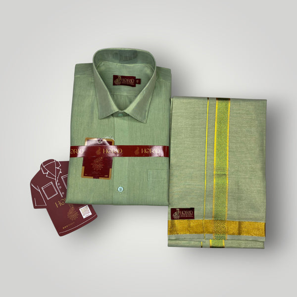 Horad Kora Cotton Tissue Leaf Green Shirt  + Dhoti
