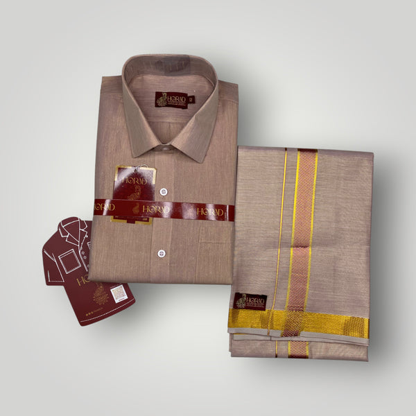 Horad Kora Cotton Tissue Magenta Shirt  + Dhoti