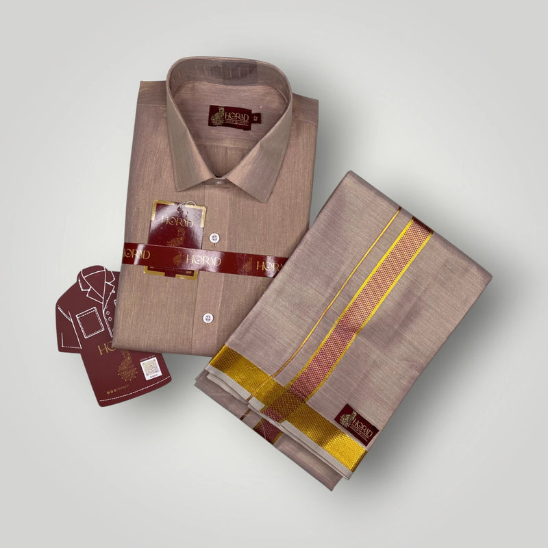 Horad Kora Cotton Tissue Magenta Shirt+Dhoti