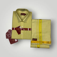 Horad Kora Cotton Tissue Light Yellow Shirt  + Dhoti